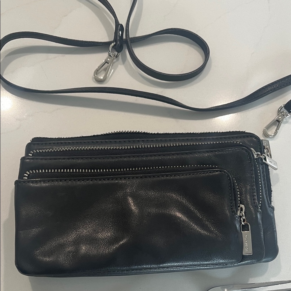 Danier Black Leather Crossbody Bag with Silver Hardware
